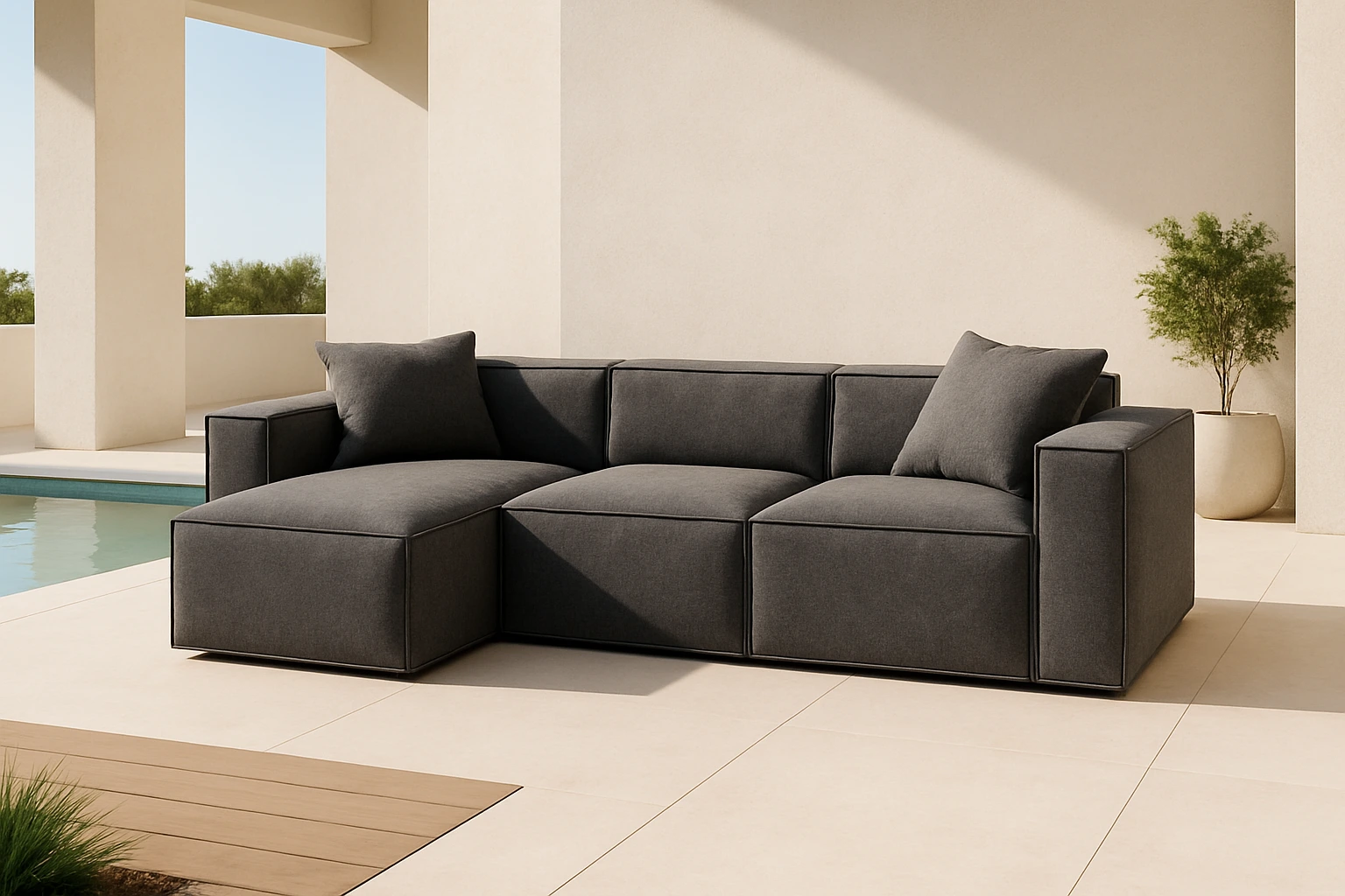 Oris modular sectional in a relaxed neutral living space