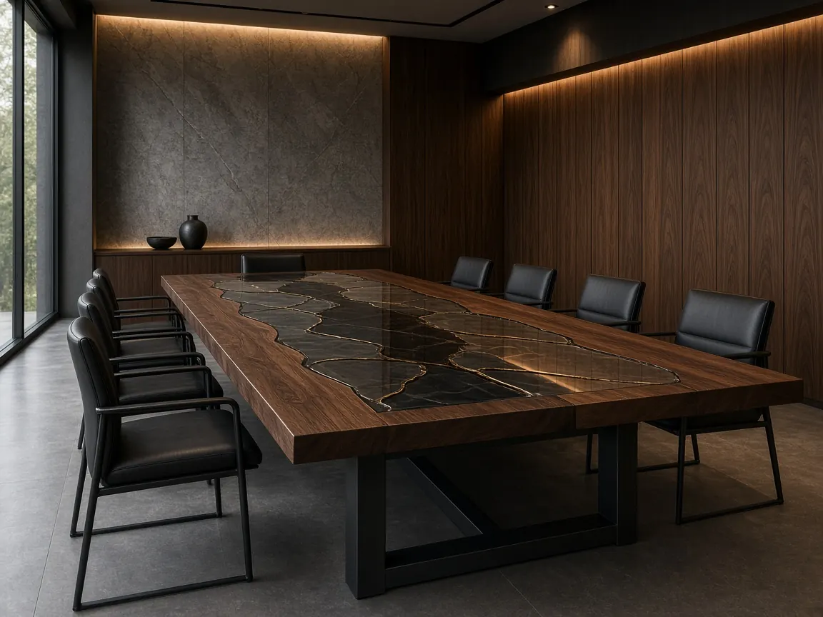 Large epoxy conference table in a modern boardroom