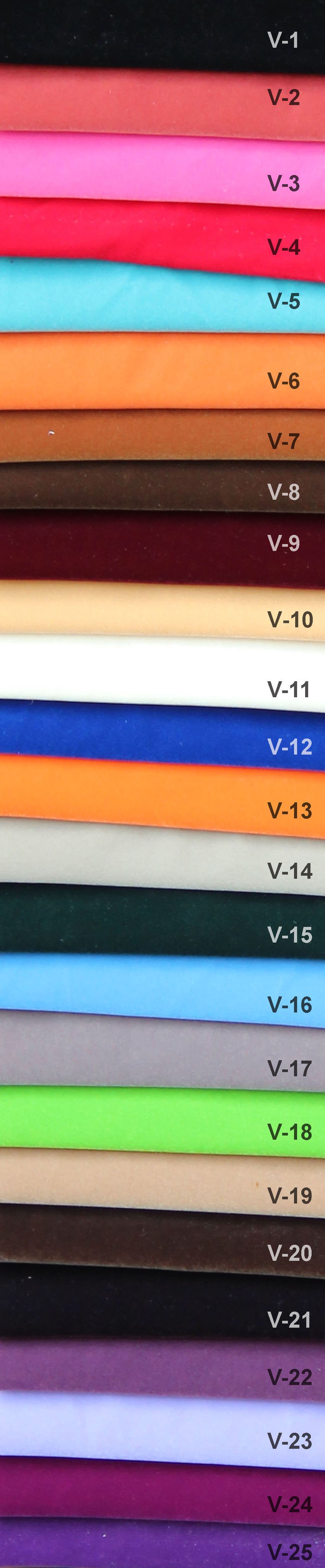 Velvet color chart with V-1 through V-25 samples