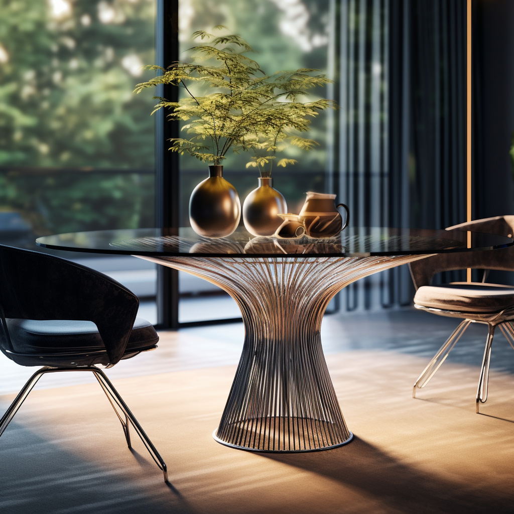 A Platner dining table in a bright, modern room