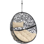 Outdoor Resin Wicker Patio Jackson Hanging Basket Egg Chair Swing with Cushions and Headrest - Cream - 2pc