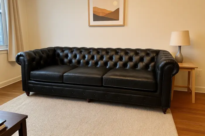 Chesterfield Sofa Black shown in a realistic home living room setting