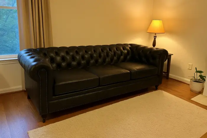 Chesterfield Sofa Black shown in a realistic home living room setting