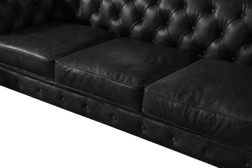 luca home black italian leather classic contemporary sofa