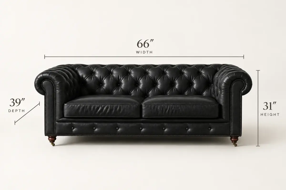 Chesterfield Sofa Loveseat Black dimensions