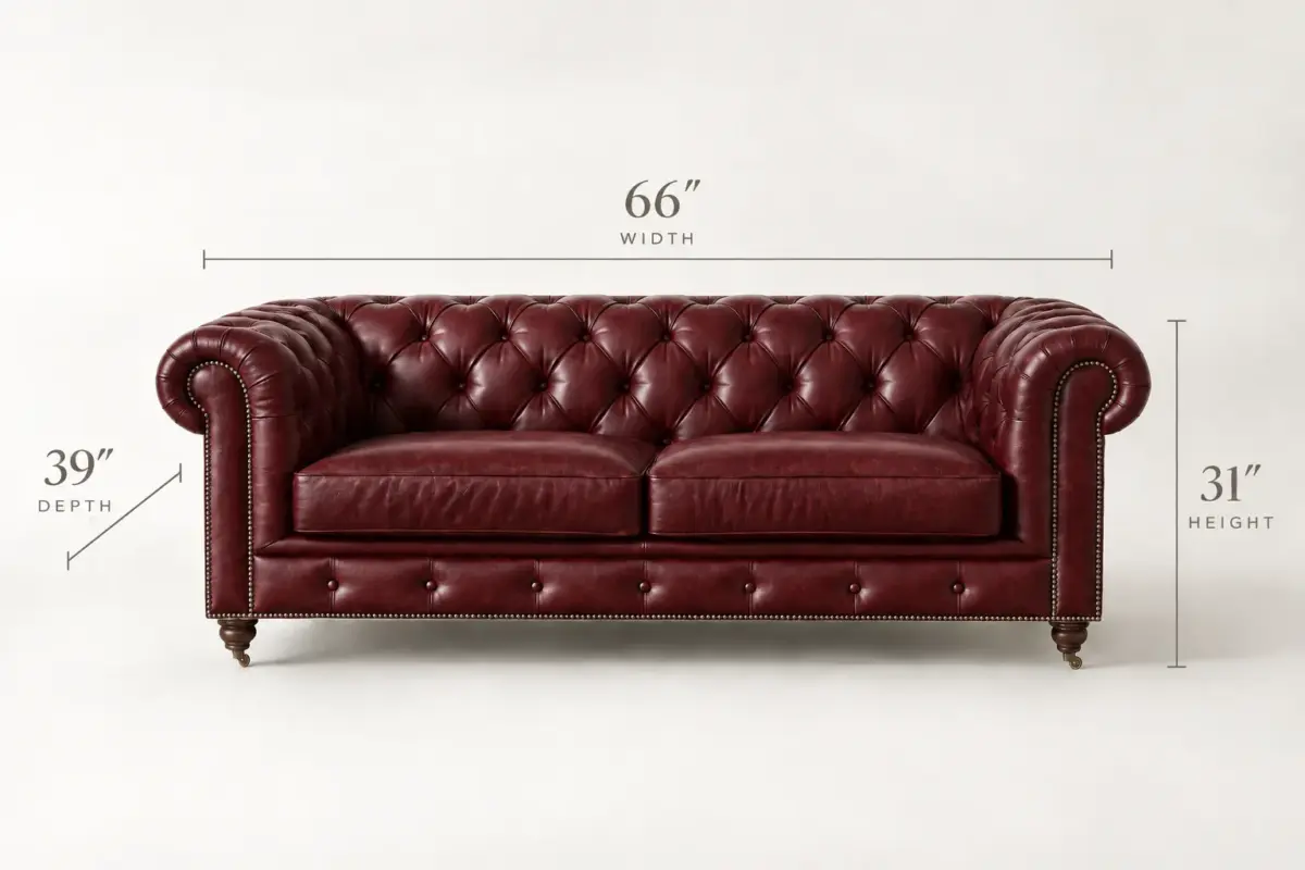 Chesterfield Sofa Loveseat Green dimensions