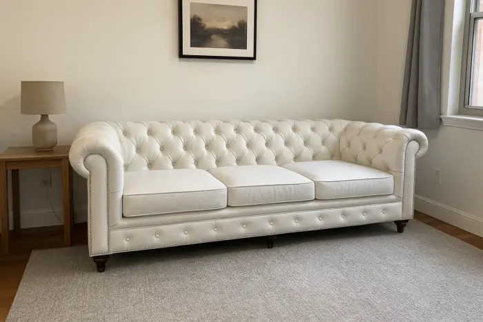 Chesterfield Sofa White shown in a realistic home living room setting