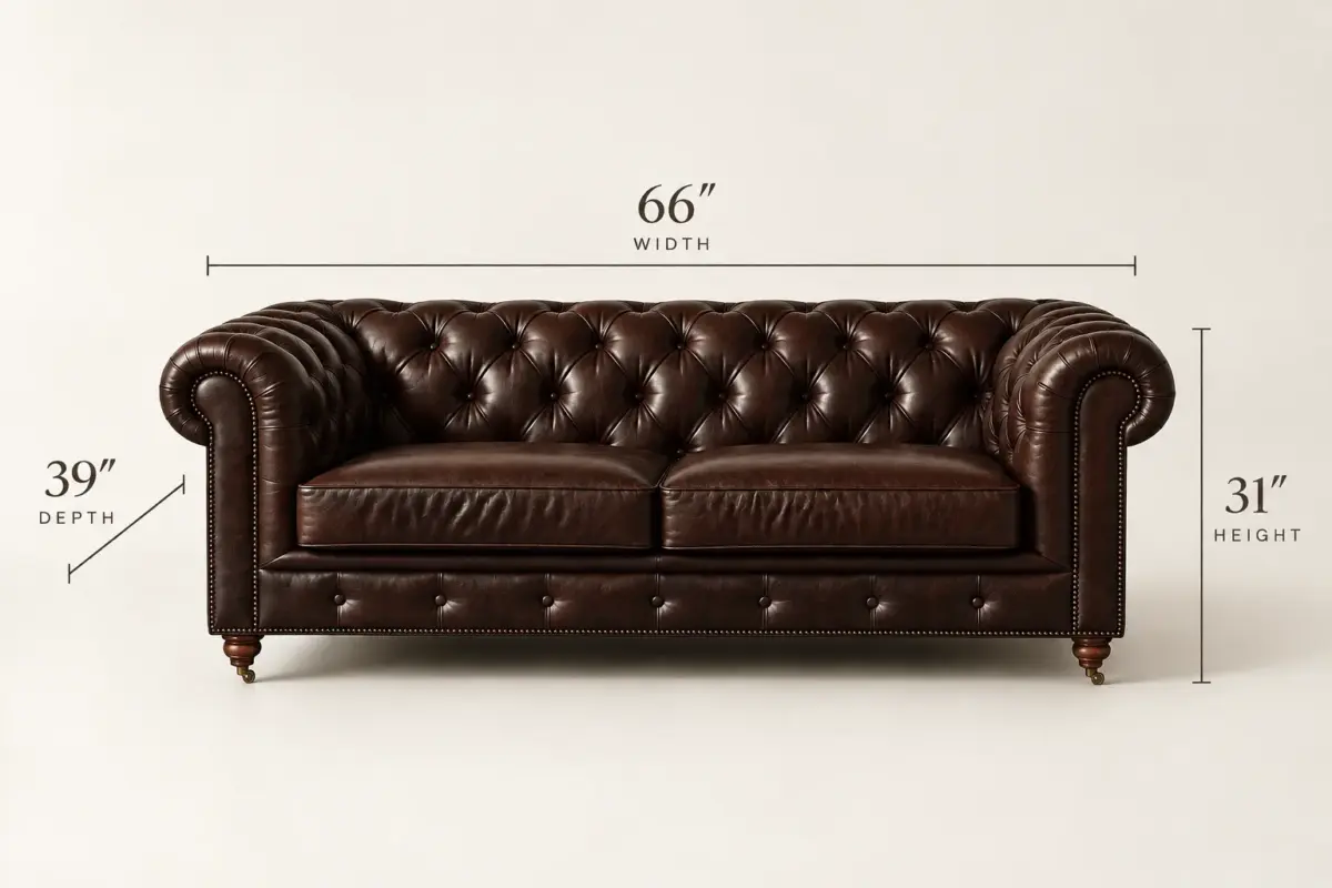 Chesterfield Sofa Loveseat Brown dimensions