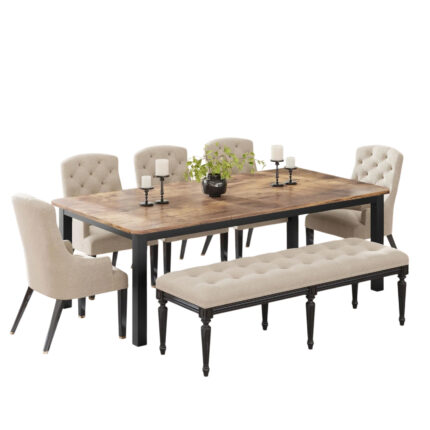 Long Wooden Dining Table – Farmhouse Kitchen Table Seats 6 to 8 Comfortably