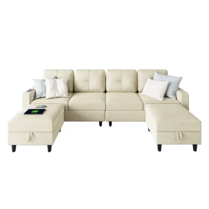 Multi-Functional Sectional Sofa Set with Storage Ottoman
