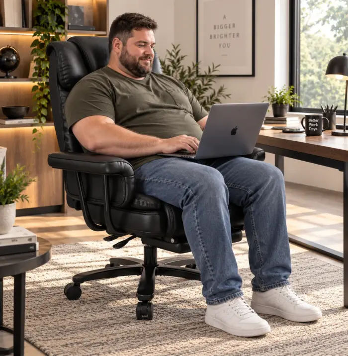 Big and tall office chair reclining with footrest extended