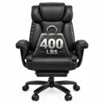 Black big and tall office chair with footrest, front view