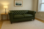 Military green leather Chesterfield
