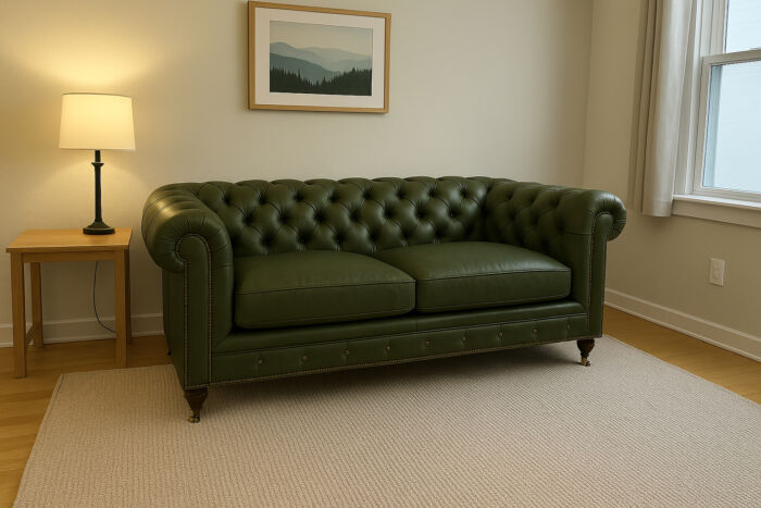 Military green leather Chesterfield