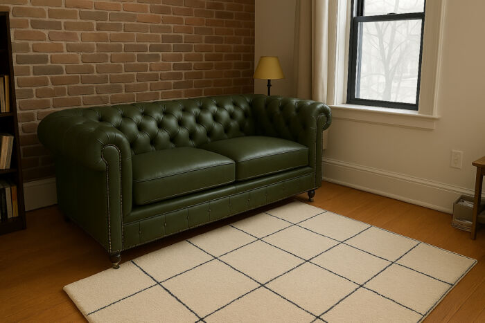 Military green leather Chesterfield