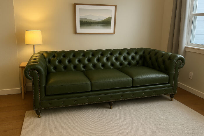 Military green leather Chesterfield