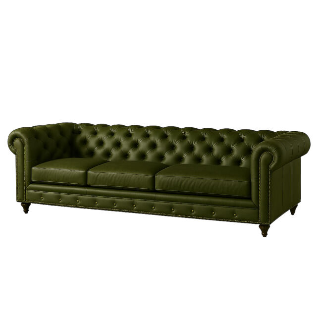 Military green leather Chesterfield
