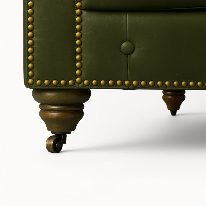 Military green leather Chesterfield