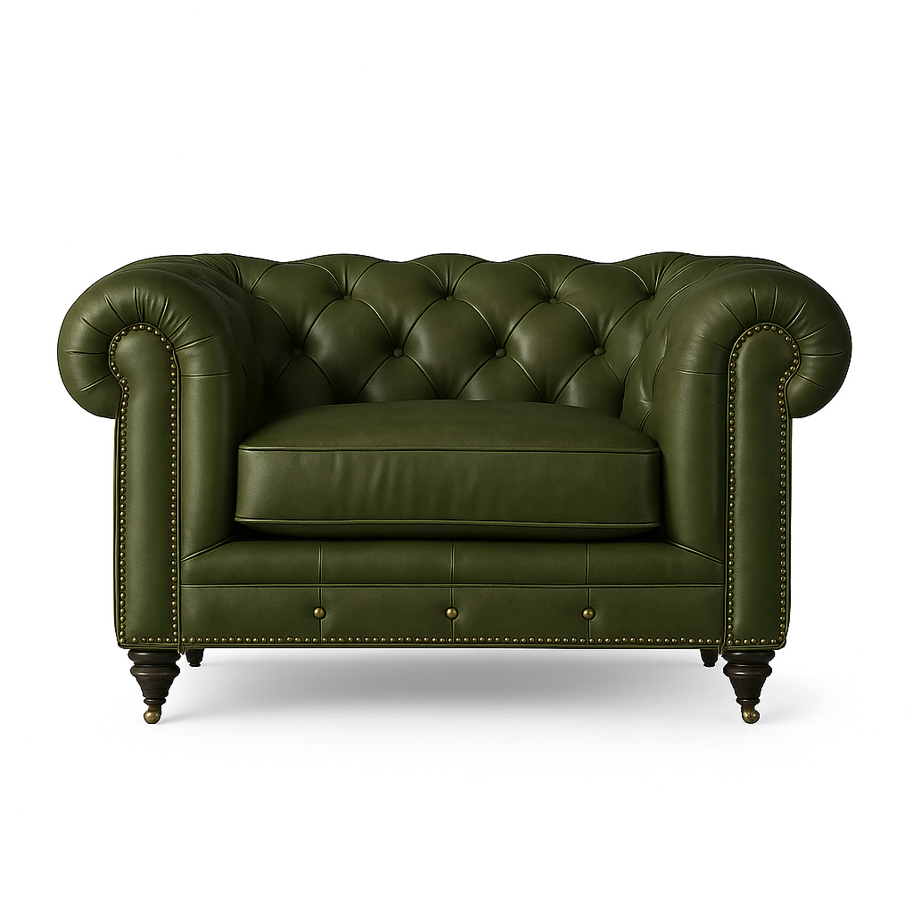 Military green leather Chesterfield
