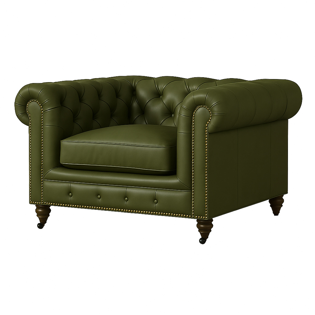 Military green leather Chesterfield