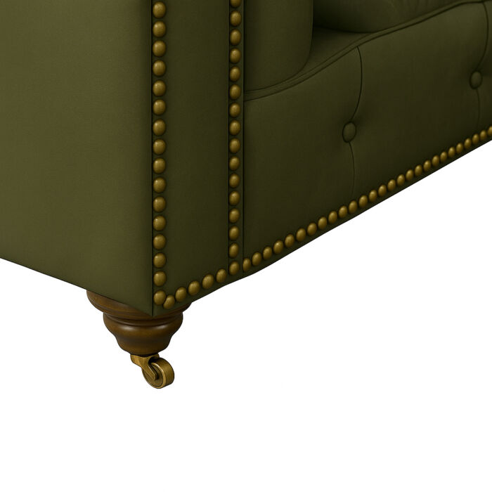 Military green leather Chesterfield