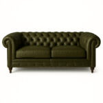 Military green leather Chesterfield