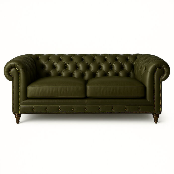 Military green leather Chesterfield