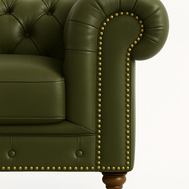 Military green leather Chesterfield