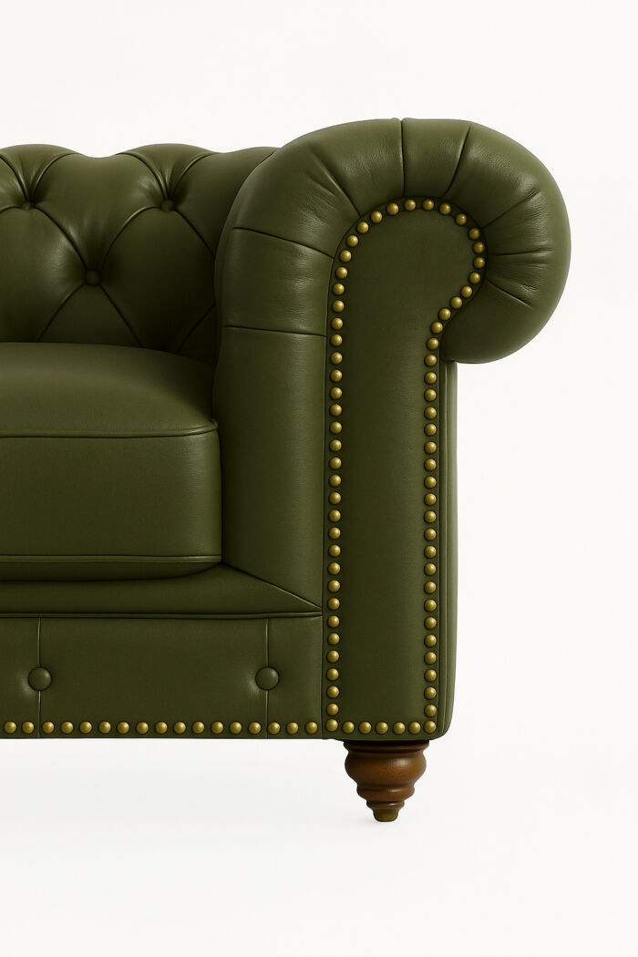 Military green leather Chesterfield