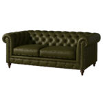Military green leather Chesterfield