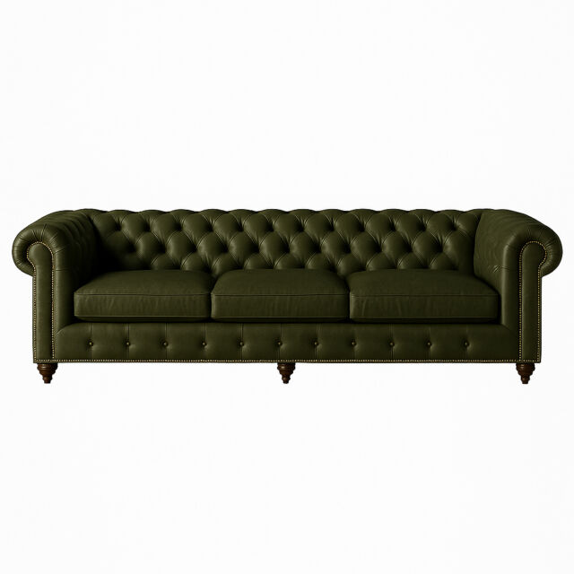 Military green leather Chesterfield