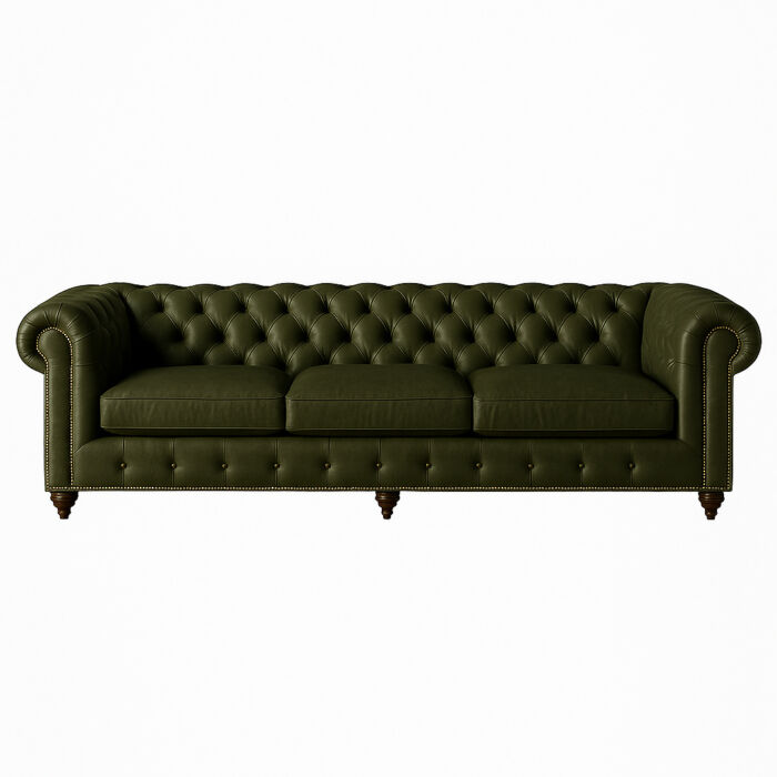 Military green leather Chesterfield